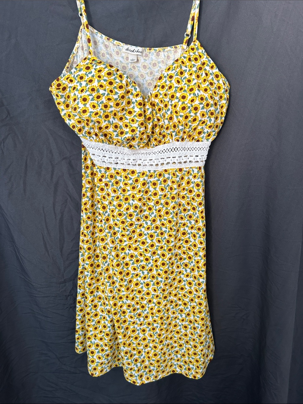 Derek Heart Yellow Sunflower Midi Dress with Crochet Waist